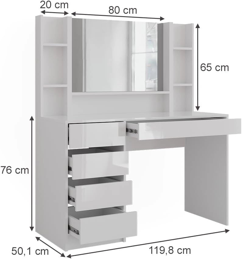 Tavolo da toeletta Sherry, Bianco/bianco lucido, 119.8 cm 4 parti