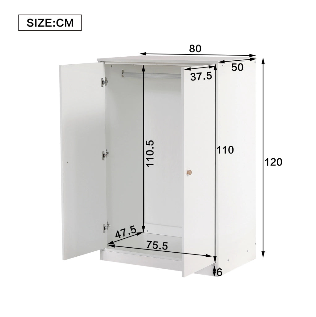Armadio compatto 2 ante 80x50x120 cm con barra appendiabiti bianco HAVRYA