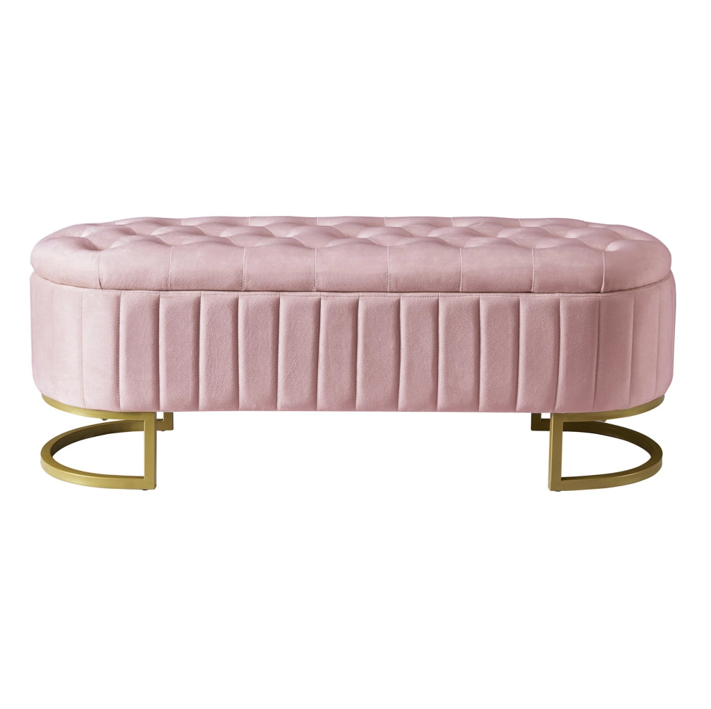 Panca contenitore imbottita in velluto rosa 120 cm