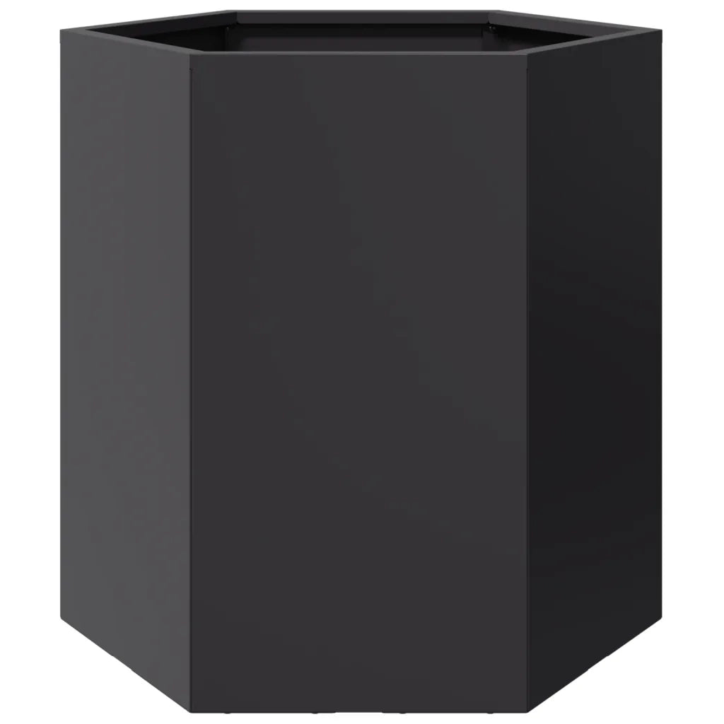2 pz Fioriere | Cassetta per fiori | Vaso da Giardino Esagono Nero 46x40x45 cm Acciaio