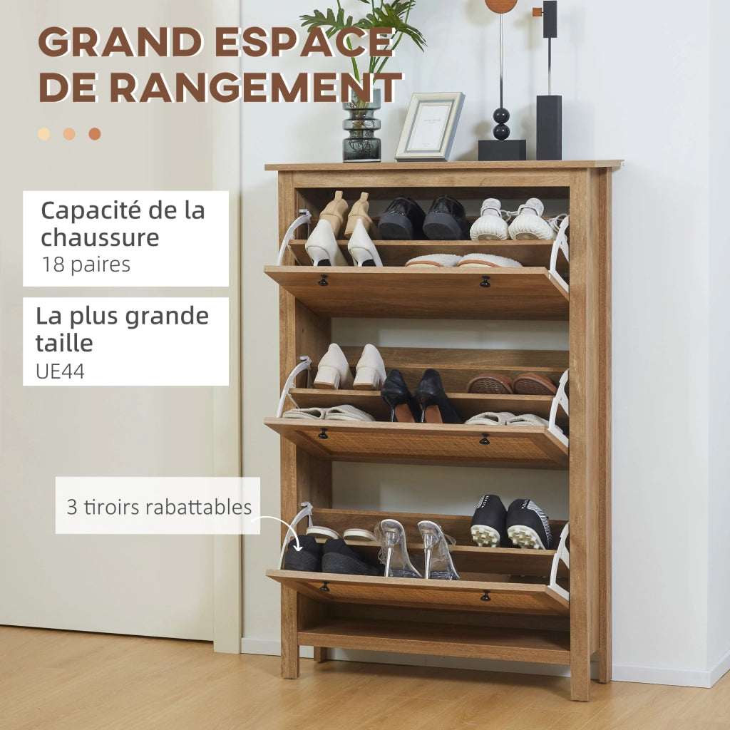 Scarpiera 3 Ante con Ripiani ¨C Zephmum ¨C Legno Naturale
