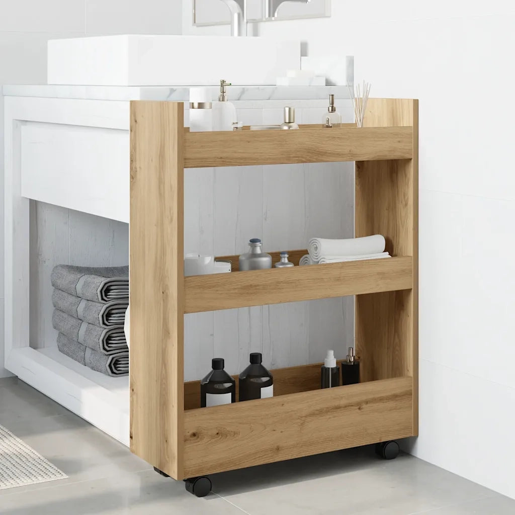 Carrello Stretto a 3 Livelli Rovere Artigianale in Truciolato