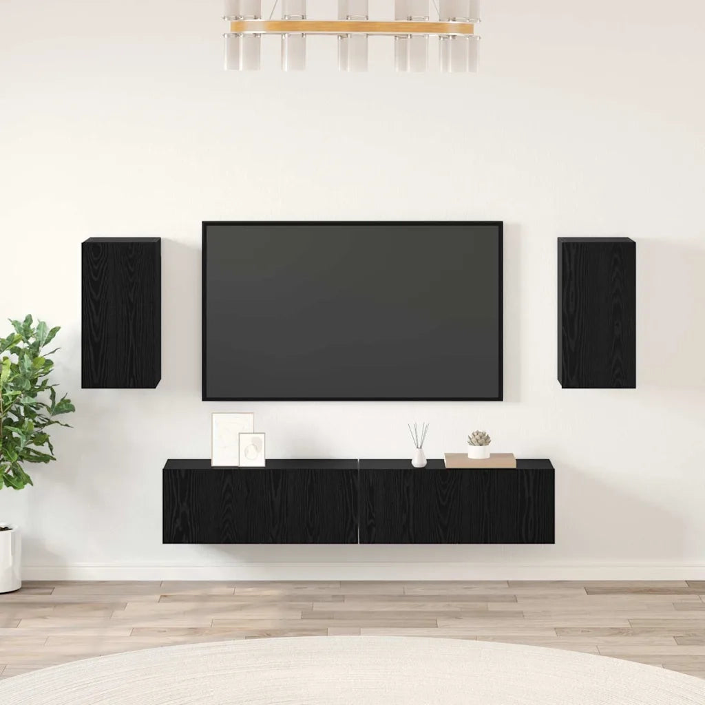 Set mobile TV 4 pcs Rovere Nero Legno multistrato 3393238