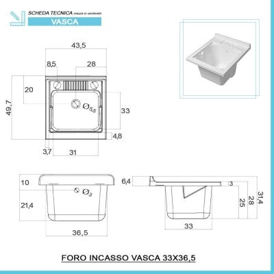 Mobile lavatoio 45 bianco con vasca in resina completa di asse