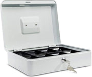 Cassa di Deposito con Chiusura a Chiave Acciaio 30x25x87 cm - Contenitore di Monete Chiuso - Cassa di Banca Rimovibile - 2 Chiavi - Contenitore di Risparmio - Contenitore di Denaro Grande Bianco