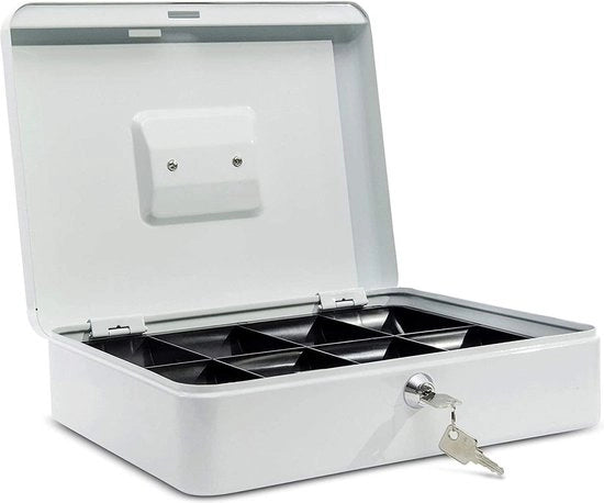 Cassa di Deposito con Chiusura a Chiave Acciaio 30x25x87 cm - Contenitore di Monete Chiuso - Cassa di Banca Rimovibile - 2 Chiavi - Contenitore di Risparmio - Contenitore di Denaro Grande Bianco