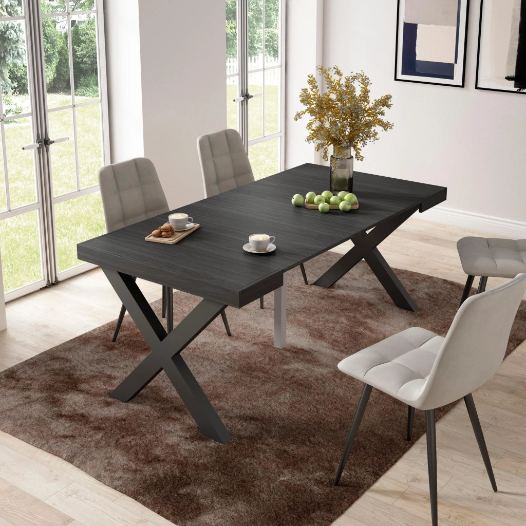Consolle allungabile, 58 fino 180x90x73cm, Per 8 persone, Gambe in legno, Nero RF2760