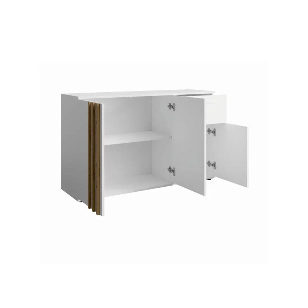 Cassettiera VARIA - 3 porte e 1 cassetto - Design moderno colore bianco e rovere artigianale