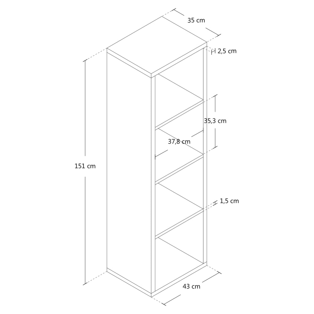 Scaffale libreria bianco 4 vani 43x35x151cm – Tetris – LI08TEV