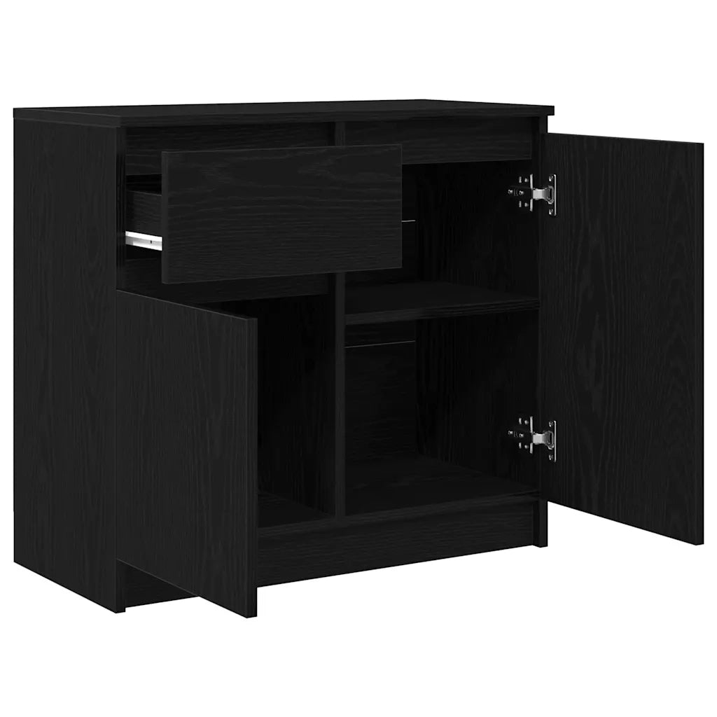 Credenza con Cassetto Rovere Nero 71x35x65 cm Legno Multistrato
