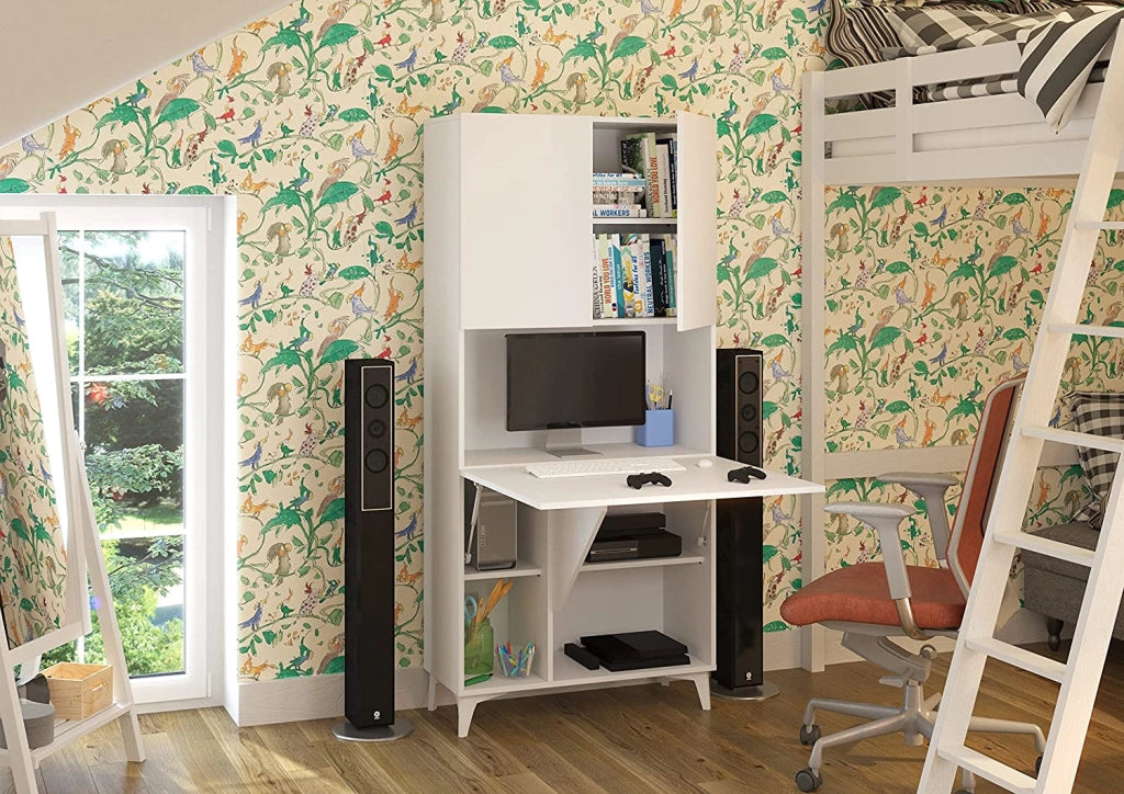 MOBILE SCRIVANIA COMPUTER LIBRERIA MEGAN H175x80x36cm BIANCO OPACO