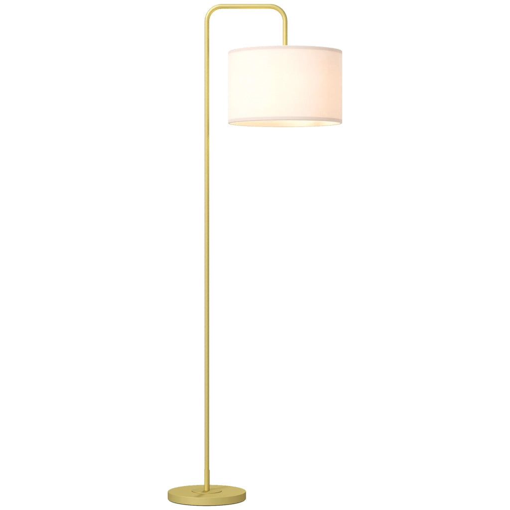 Lampada da Terra Moderna con Paralume in Lino Sintetico ¨C zephmum ¨C 64x38x163,5 cm Bianco e Dorato