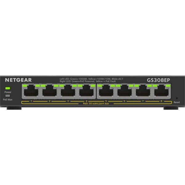 Netgear 8-port gigabit ethernet poe+ plus switch (gs308ep) gestito l2/l3 gigabit ethernet (10/100/1000) supporto power over ethernet (poe) nero - NETNE000120