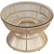 Tavolino da giardino rotondo ¨C Minimal ¨C effetto rattan, piano in vetro temperato ?60x37 cm