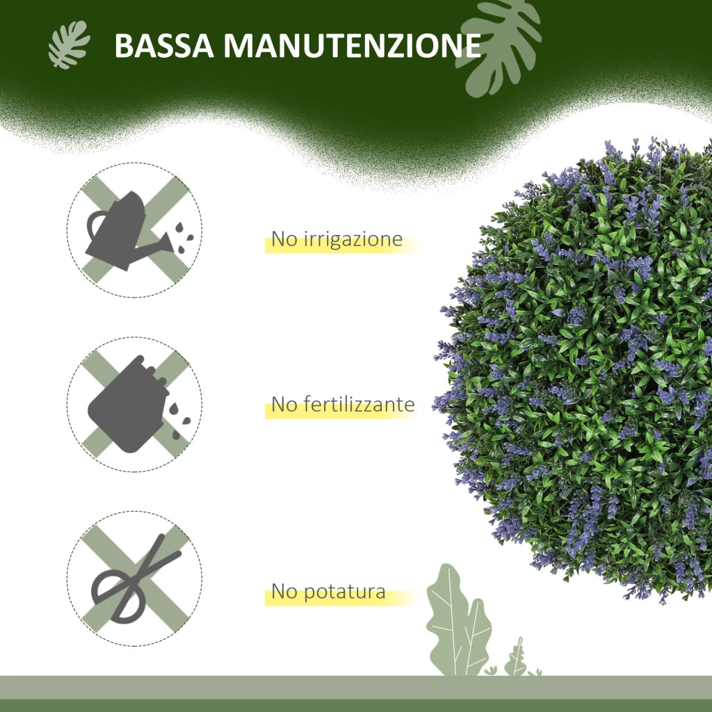 Set di 2 Piante Artificiali a Sfera con Fiori di Lavanda per Casa e Giardino ?42 cm, Verde e Viola