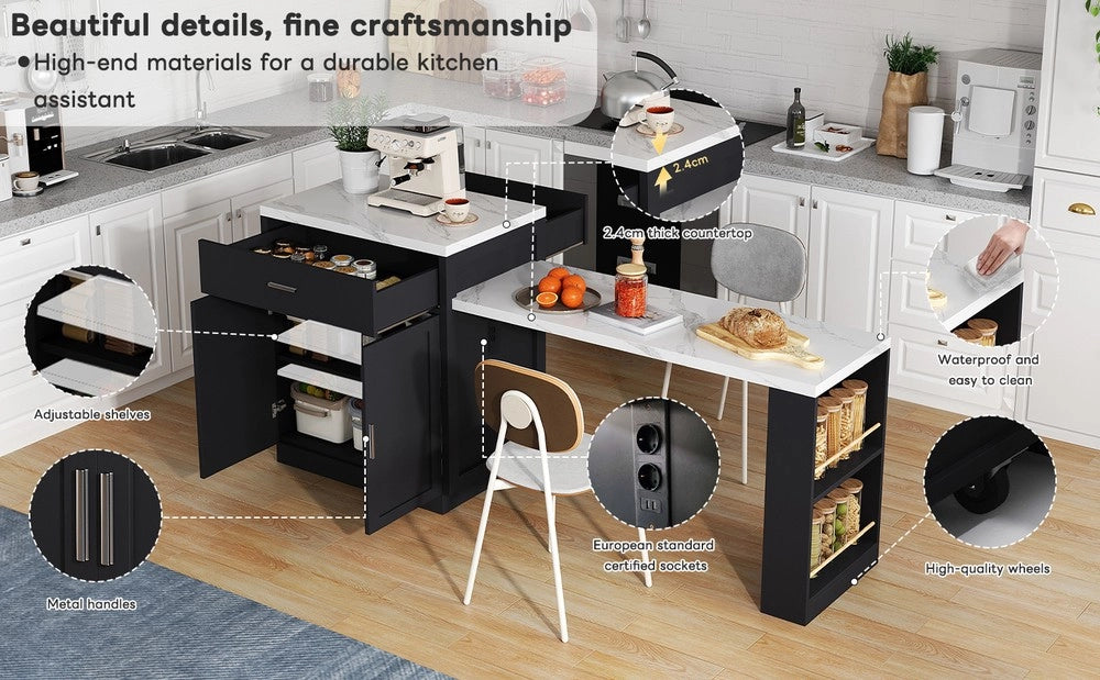 Isola Cucina con Tavolo Allungabile per 4-6 Persone ¨C Xylo ¨C con Cassetti, Ripiani e Presa Elettrica