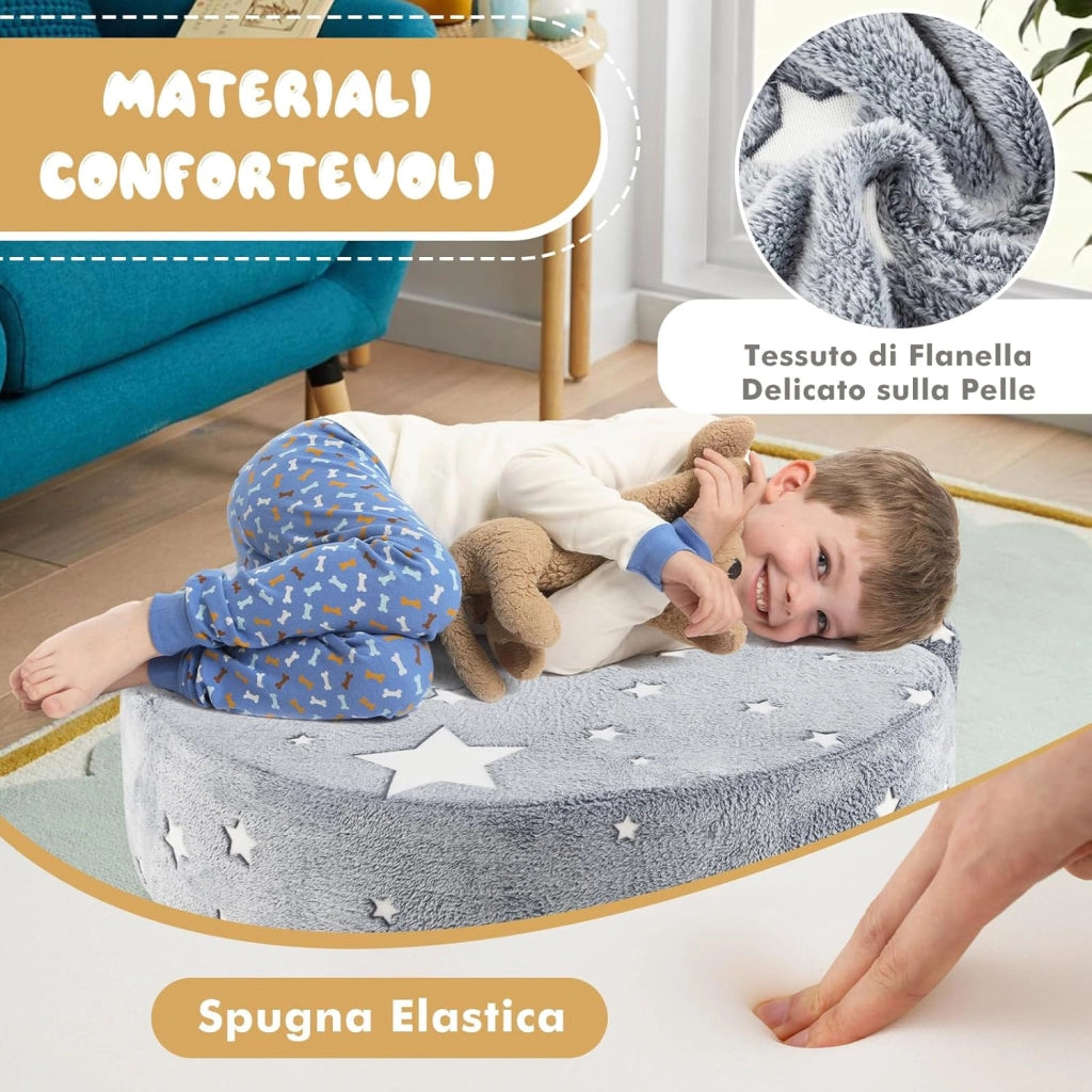Divano Cuscino per Bambini Pieghevole 2 in 1, Poltrona Schienale Pieghevole per Bambini con Motivi Luminosi nel Buio, Divano Pieghevole per Camera da Letto e Soggiorno (Stella grigio)