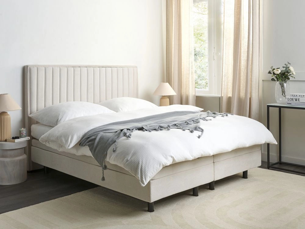 Letto Tessuto Beige chiaro Elettrico Regolabile con Telecomando 160 x 200 cm