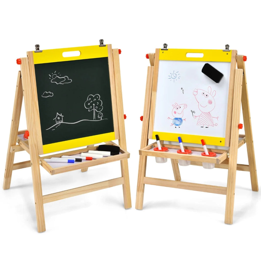 Cavalletto da disegno per bambini 3 in 1 altezza regolabile 79-104 cm design stabile e pieghevole atmosfera creativa legno di pino giallo 20_0011428
