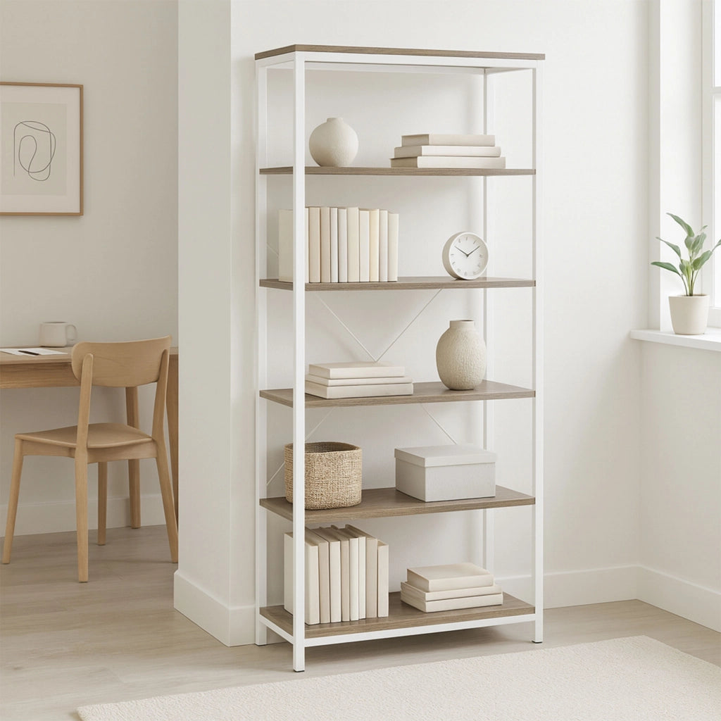 Ganbaru - Libreria scaffale a 6 ripiani 80x30xH180 cm in stile industrial oak
