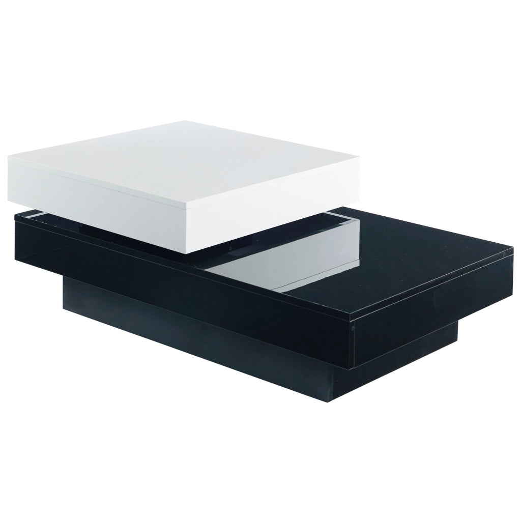 Tavolino da salotto 103x60x35.5 cm girevole a due livelli in truciolare bianco e nero