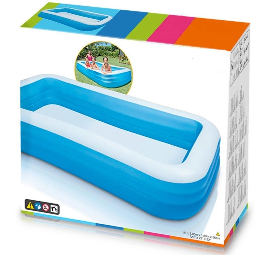 Trade Shop - Piscina Gonfiabile Rettangolare 305 X 183 X 56 Cm Giardino A 3 Anelli Family 54009 -