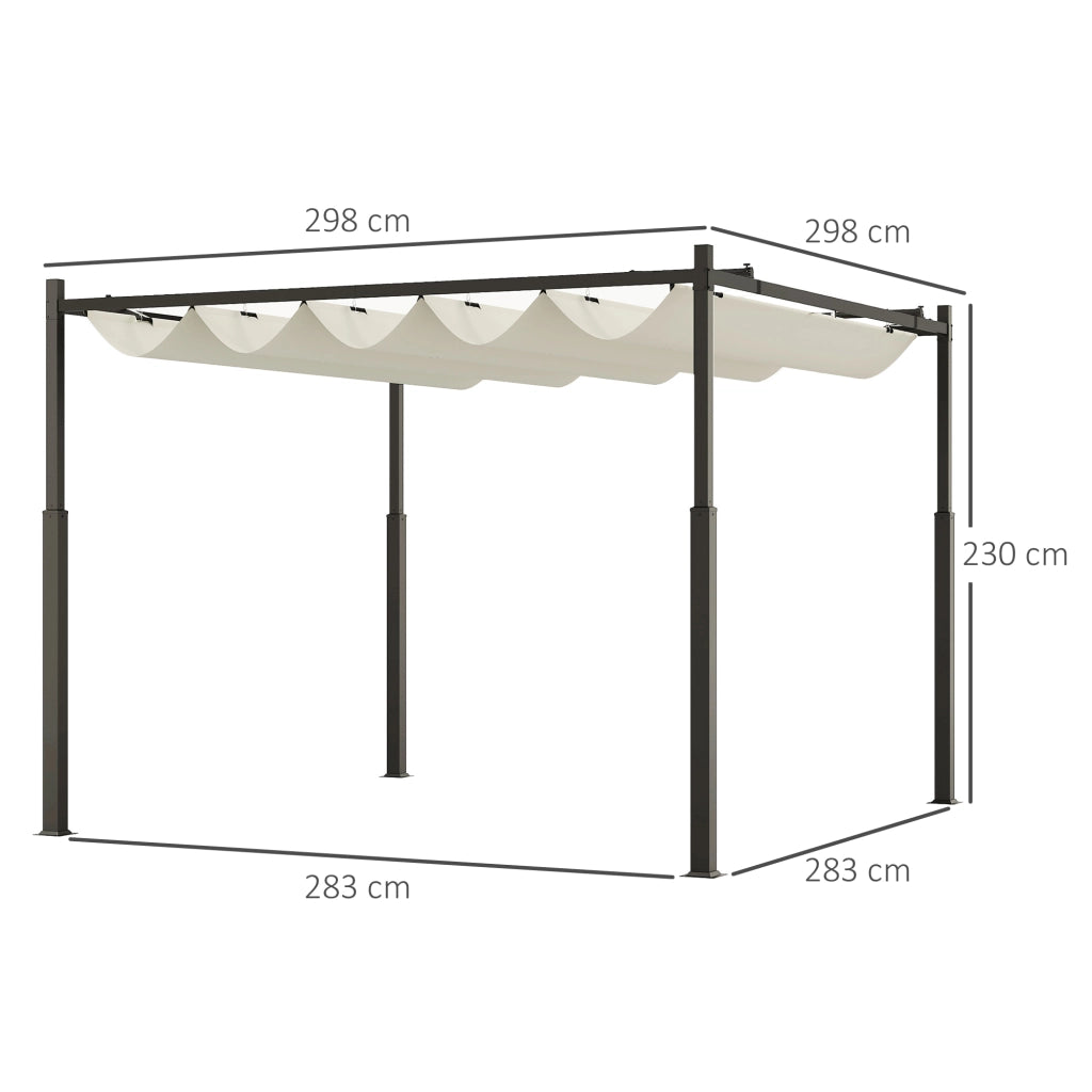 Gazebo Pergola 3x3 m ¨C zephmum ¨C Tettuccio Retrattile, Poliestere, Bianco Crema