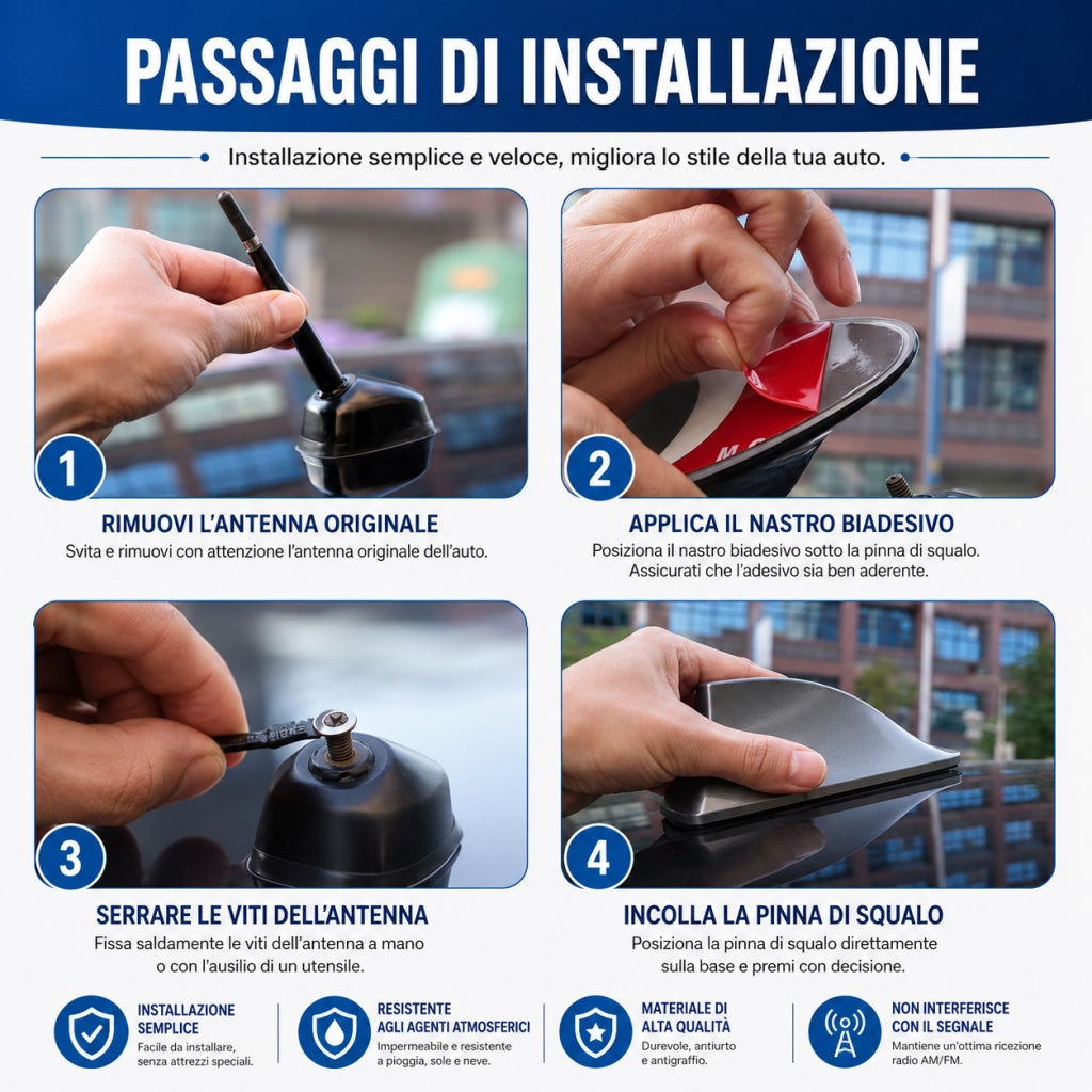 Antenna a Pinna Di Squalo Auto FM AM Disponibile in Colore Nero e Grigio | 13019 Nero
