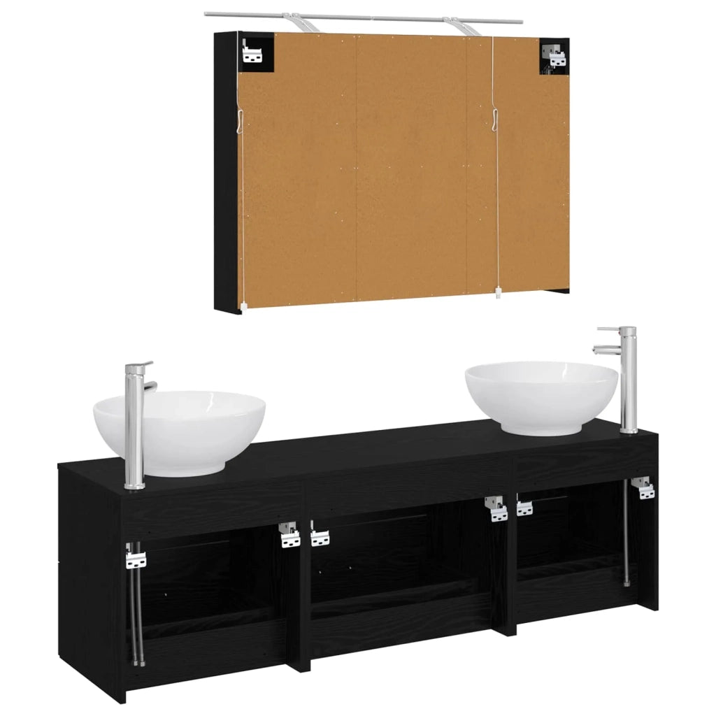 Set di mobili per il bagno 4 pcs Rovere Nero 3406936