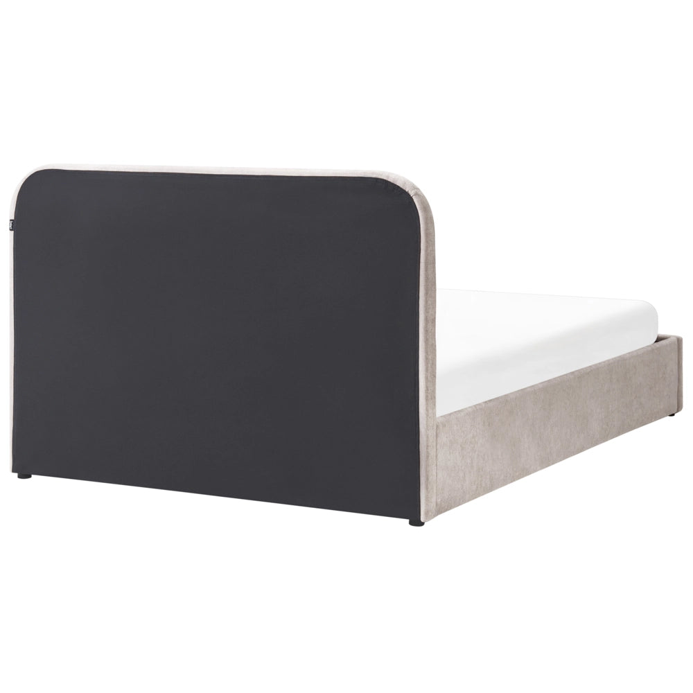 Letto matrimoniale 160 x 200 cm in tessuto di ciniglia Base letto a doghe Testiera trapuntata tortora