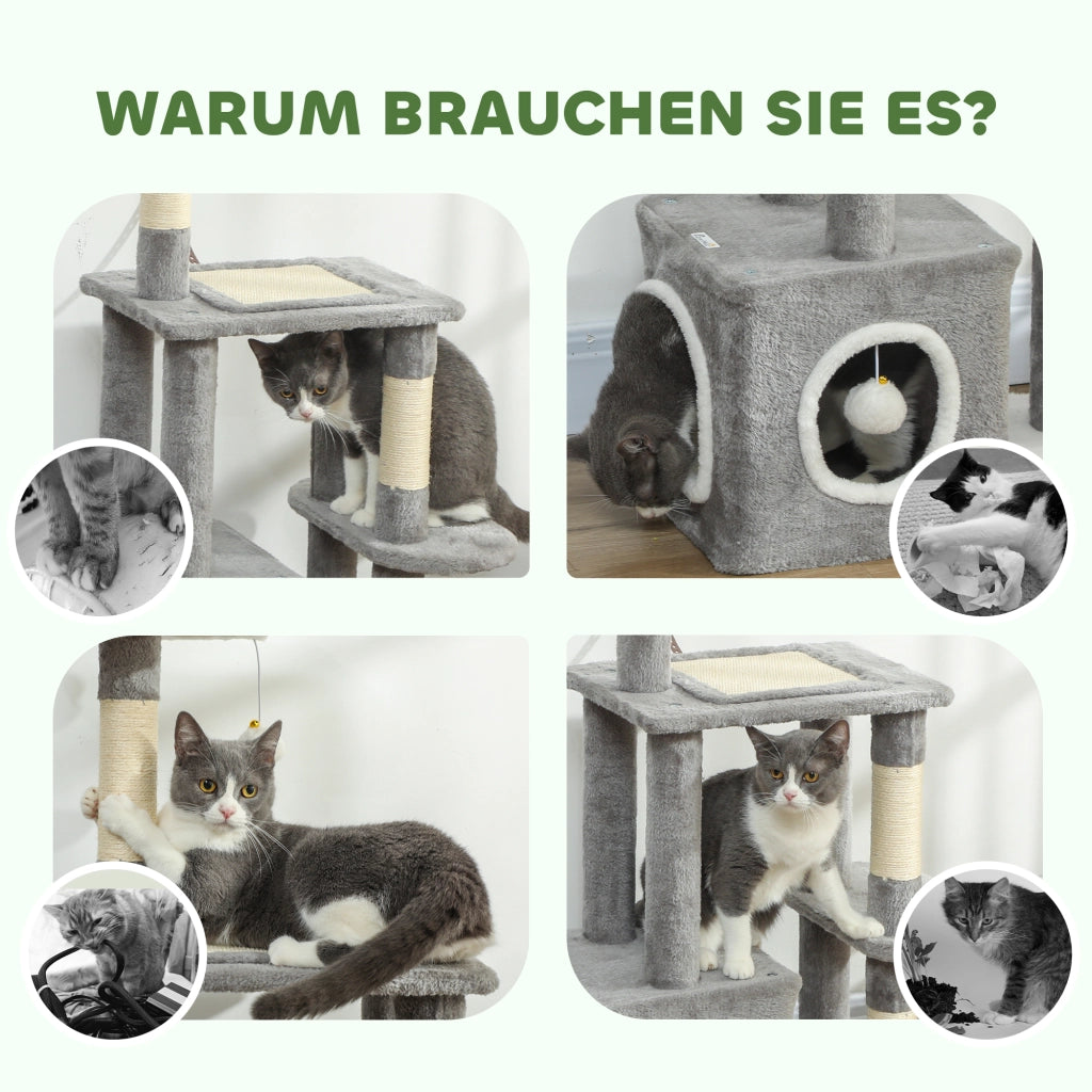 Tiragraffi per gatti con piattaforma, tunnel e palline ¨C zephmum ¨C 55x40x107 cm, grigio