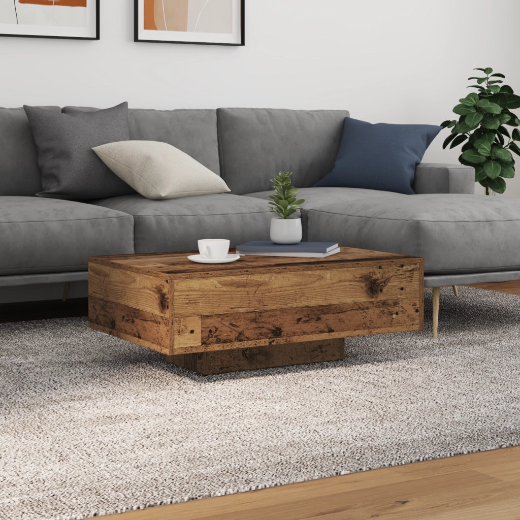 Tavolino da caffÃ¨  con luci LED in legno antico 85x55x31 cm