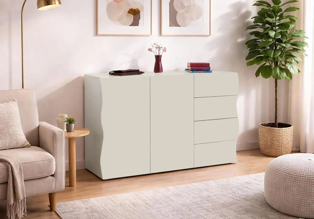 Mobile Multiuso 2 Ante 4 Cassetti Onda 124x40x81 cm Finitura in Melamina Cachemire