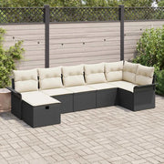 Set Divano da Giardino con cuscino 7 pcs Nero Poly Rattan