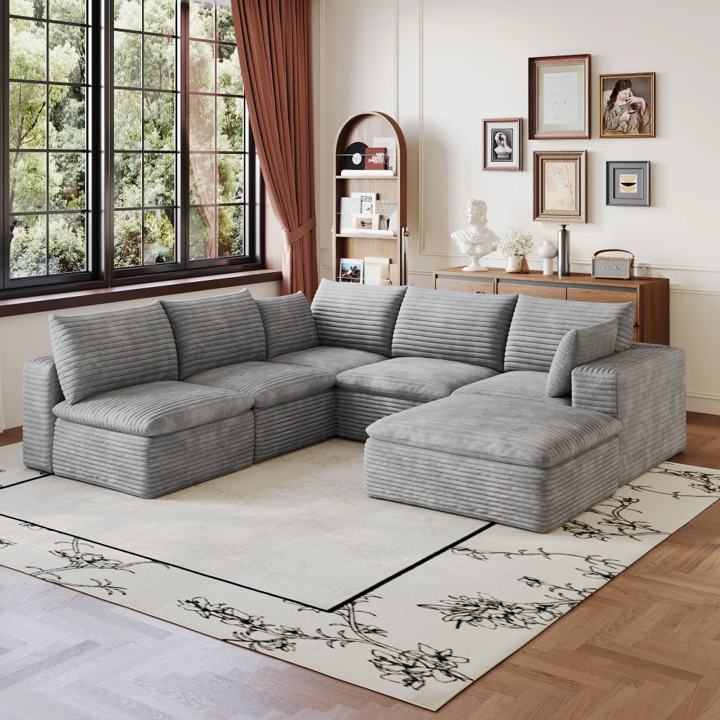 Divano Cloud 3 Posti in Velluto a Coste ¨C MINIMAL ¨C Grigio Scuro, Imbottito, Sfoderabile