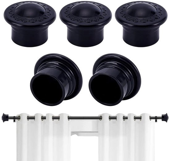 Accessori per tende - Cappucci 28 mm - Nero - Materiale plastico - Senza viti - Per stecchi - 6 pezzi - Grip comodo - Accessori per tende