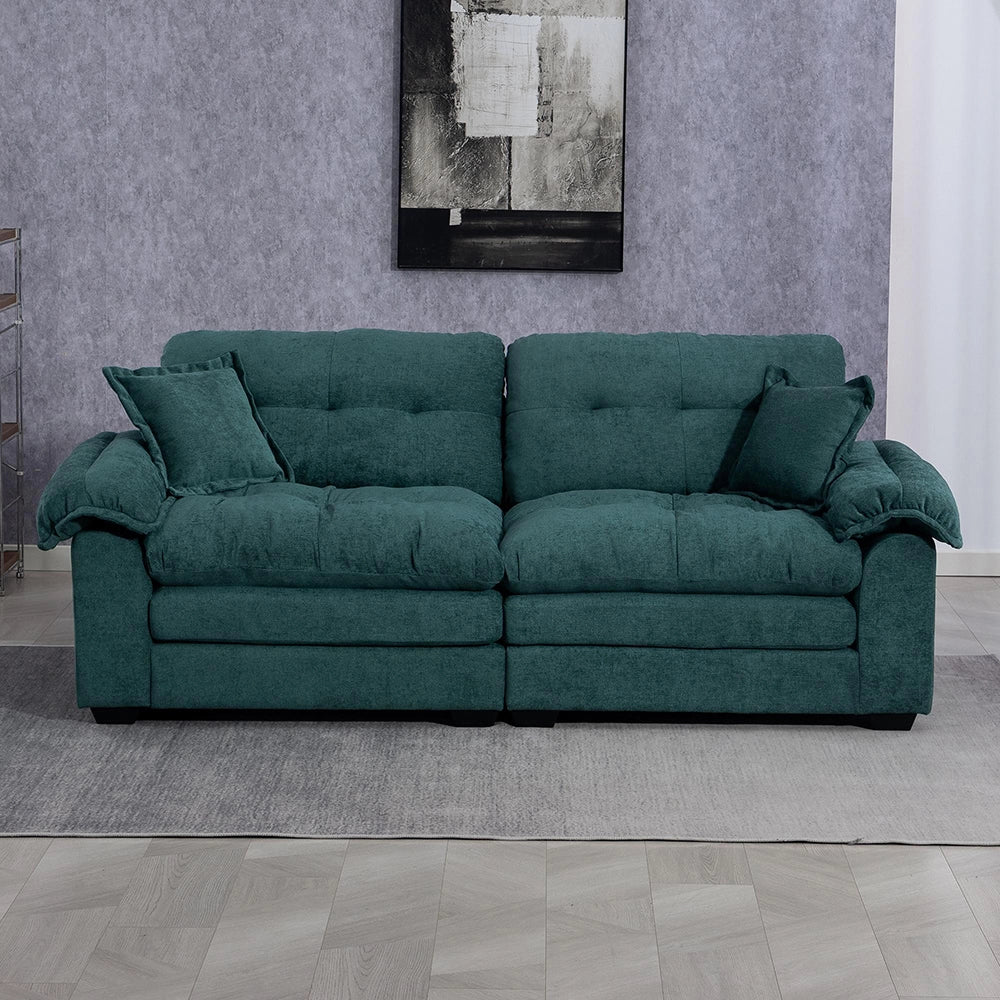 Divano in chenille 2 pezzi - Xylo - Profondo con doppio strato imbottitura e cuscini decorativi