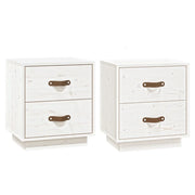 Set di 2 Comodini | Armadio da Notte | Mobiletto da notte Bianchi 40x34x45 cm in Legno Massello di Pino