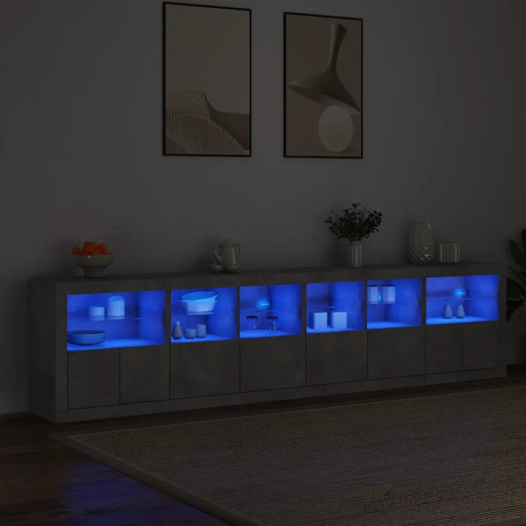 Credenza | Madia | Buffet da pranzo | Armadio da pranzo con Luci LED Grigio Cemento 283x37x67 cm