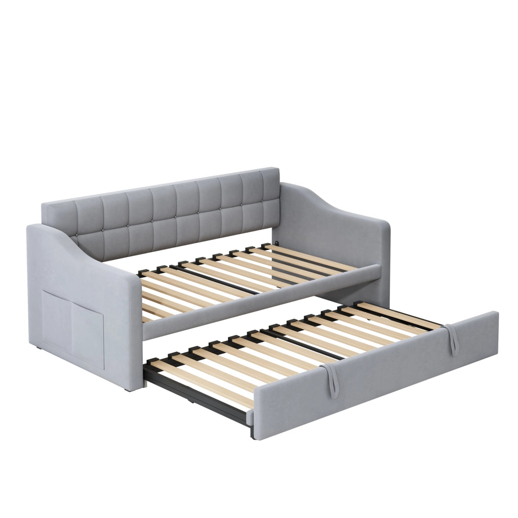 Letto imbottito 90x190 cm estraibile in velluto grigio chiaro