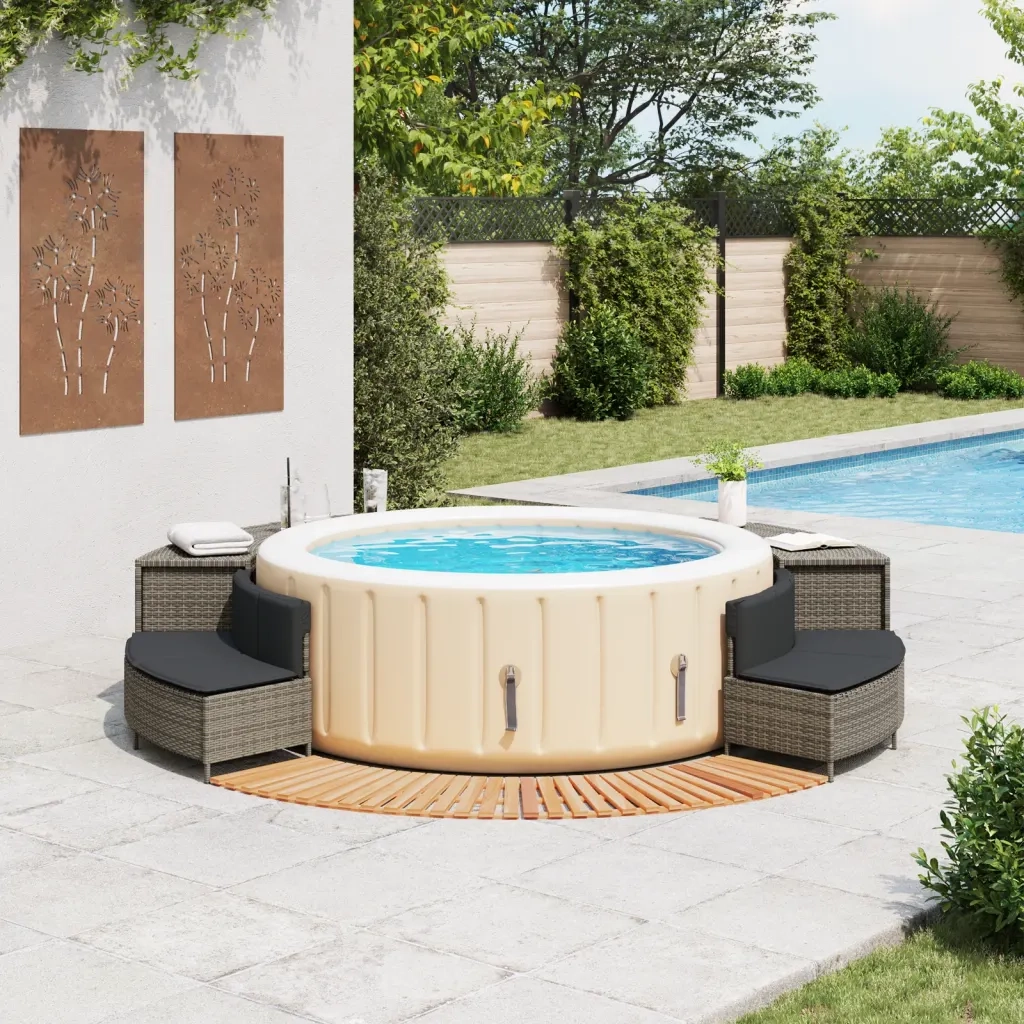 Bordo per Spa Grigio in Polyrattan e Legno Massello di Acacia 3270646
