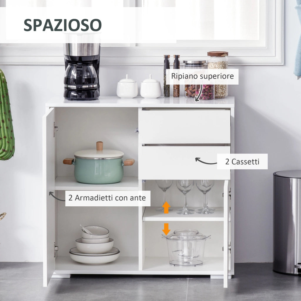 Credenza Moderna con 2 Cassetti ¨C Zephmum ¨C Bianco Lucido 79x36x74