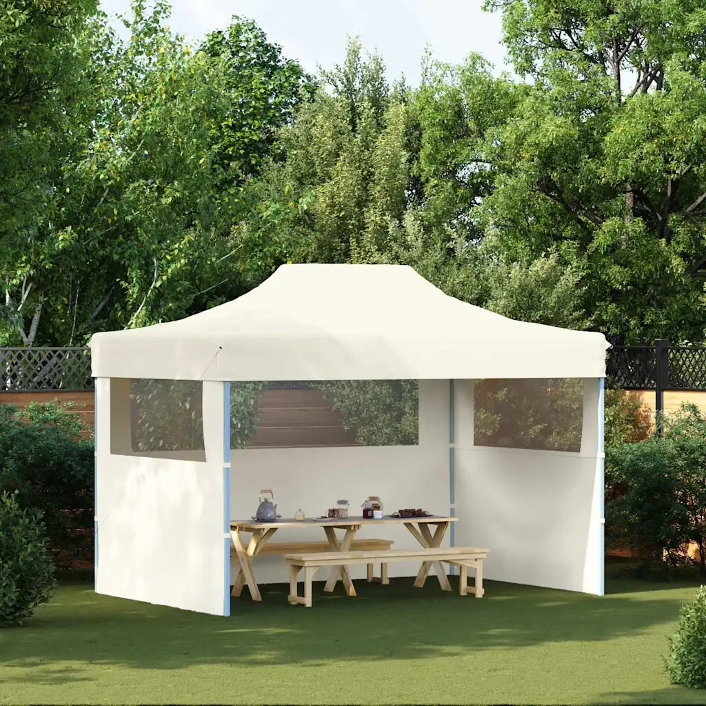 Gazebo | Pergolato Professionale Pieghevole con 3 Pareti 3x4m Acciaio Crema
