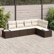 Set Divano da Giardino 5 Pezzi con Cuscini Marrone Polyrattan