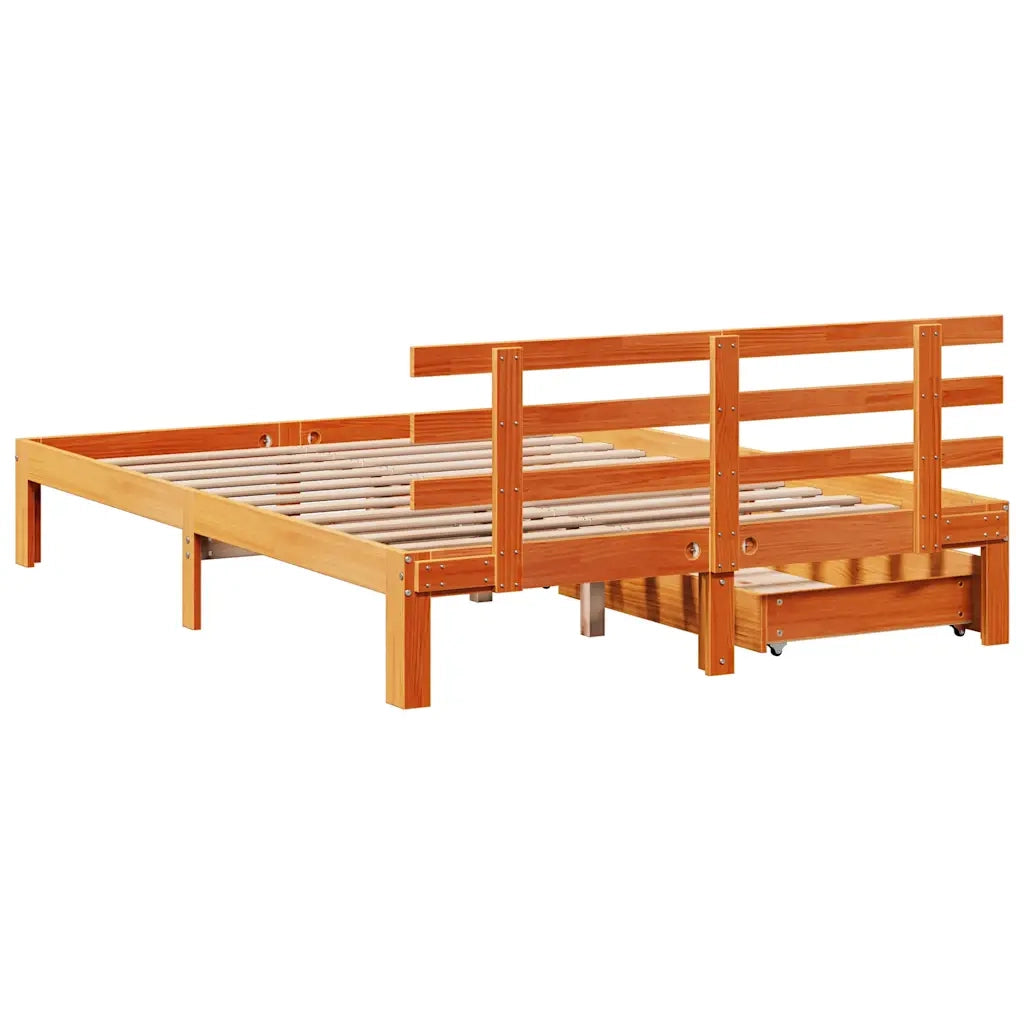 vidaXL Giroletto con Cassetti Marrone Cera 150x200 cm Massello Pino