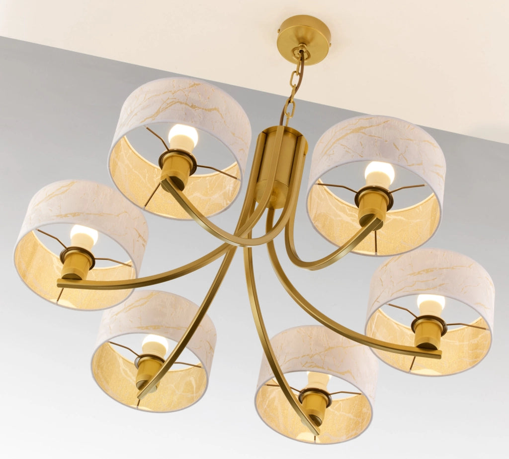 Lampadario ARTHUR Jupiter oro lucido 6xE27 paralumi bianchi