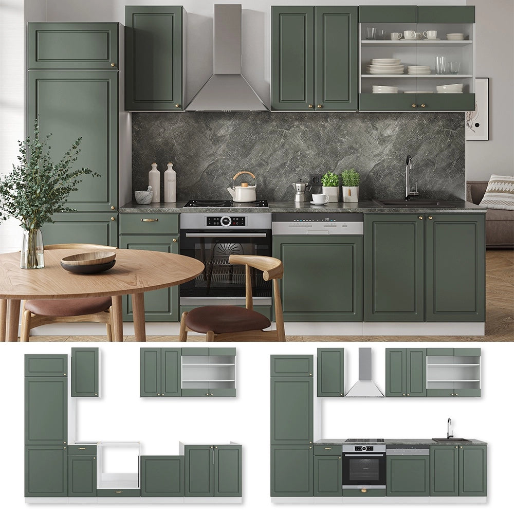 Cucina componibile Fame-Line Verde-oro rustico/Bianco 300 cm, PL Marmo Vicco
