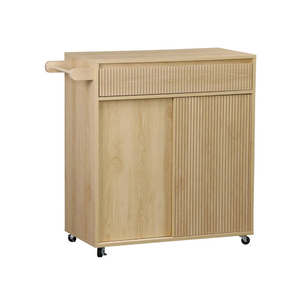 Carrello da cucina in legno decorato con 1 cassetto, 80cm, marrone