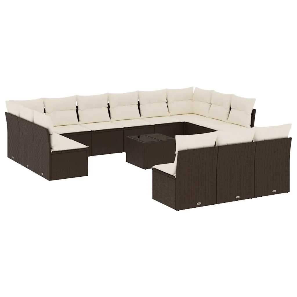 Set Divani da Giardino 14pz con Cuscini in Polyrattan Marrone 3218403