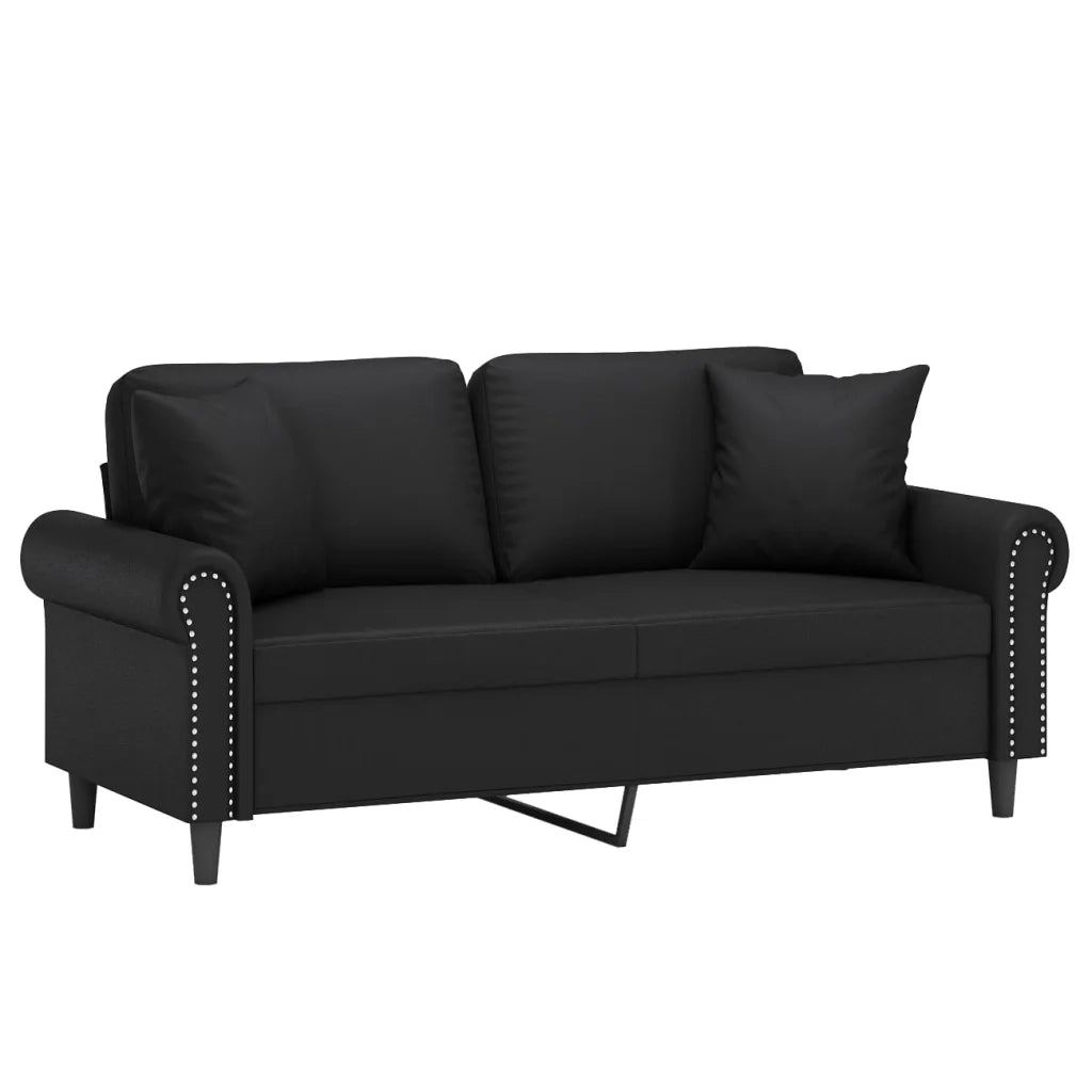 Divano a 2 Posti con Cuscini-Sofa 2 Posti con Cuscini Nero 140 cm in Similpelle 517115